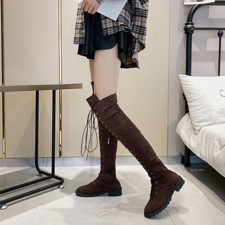 Damen Overknee-Stiefel mit modischer Schnürung und rutschfester Sohle