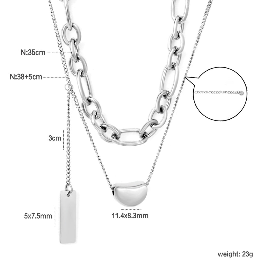 Damen mehrschichtige Halskette mit rundem und rechteckigem Anhänger aus hochwertigem Edelstahl Shop Nory