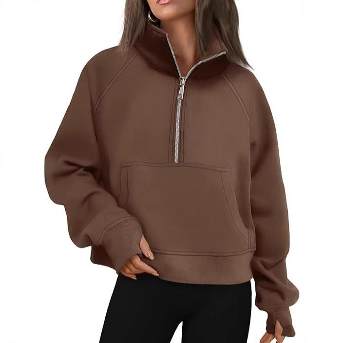 Damen nan oversized Sweatshirt mit halbem Reißverschluss Kängurutasche und Daumenlöchern Shop Nory