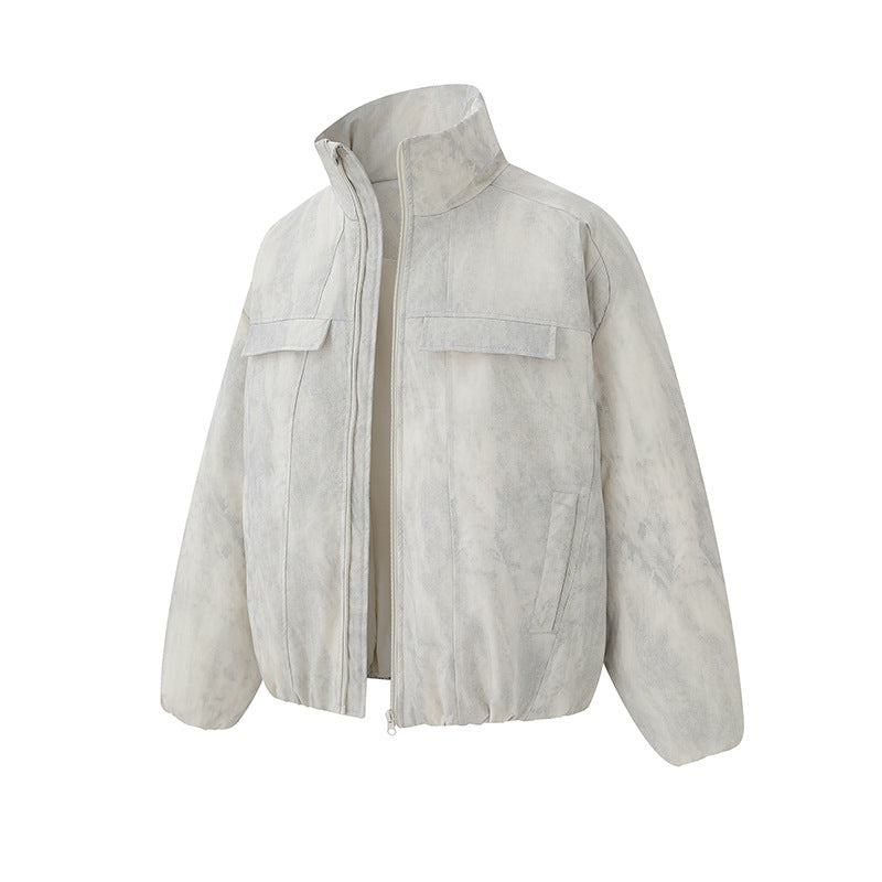 Unisex Kurz geschnittene wattierte Oversize-Bomberjacke mit Stehkragen und Brustklappen Shop Nory