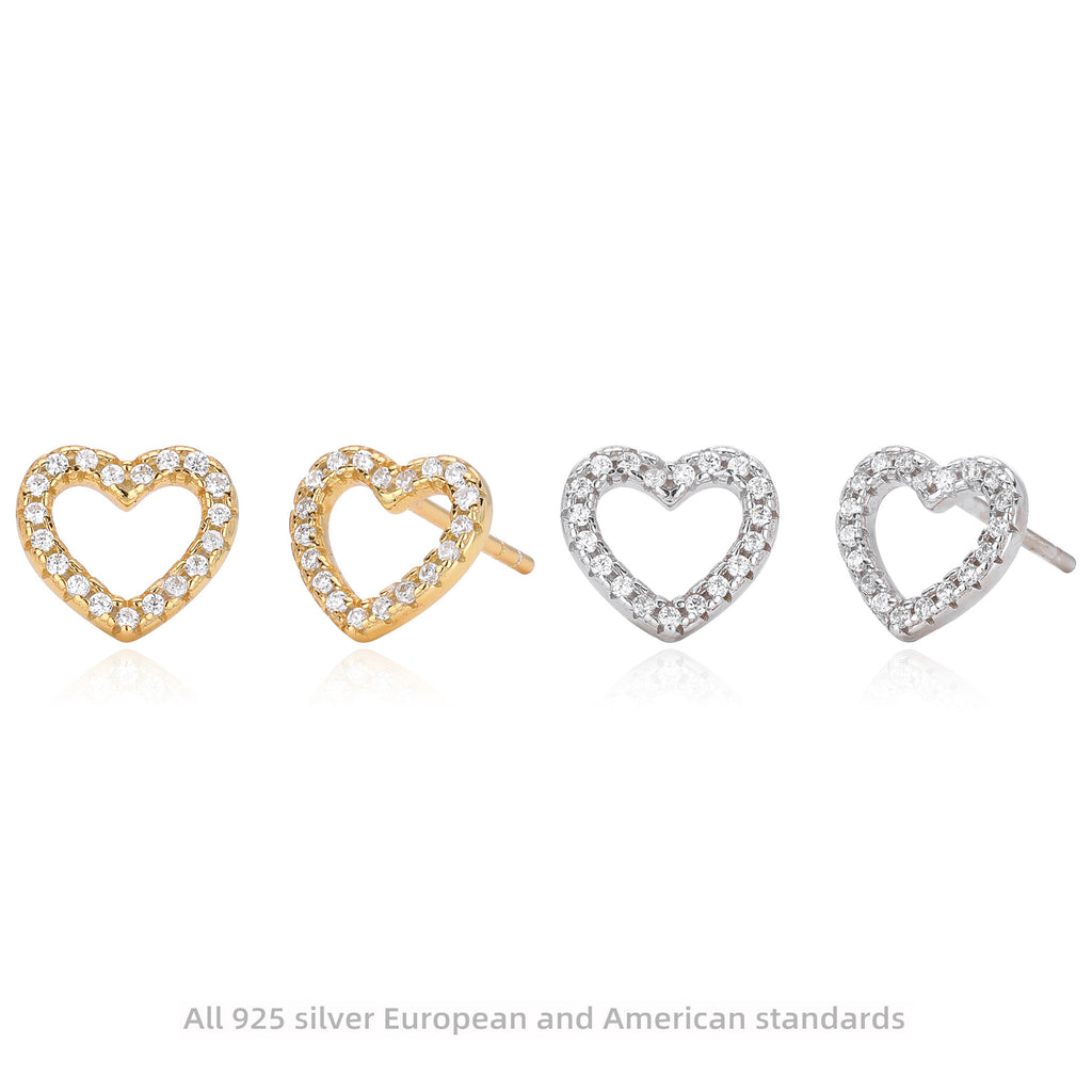 Damen Ohrstecker in Herzform mit luxuriösem Zirkonbesatz aus 925 Sterling Silber Shop Nory