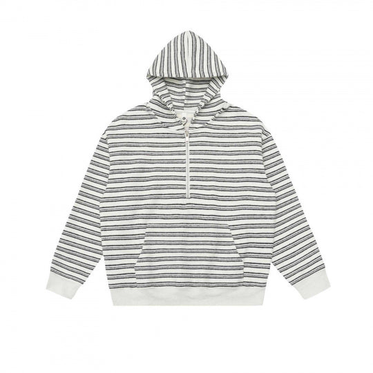 Unisex Oversize-Kapuzenpullover mit halbem Reißverschluss, Streifenmuster und Kängurutasche Shop Nory