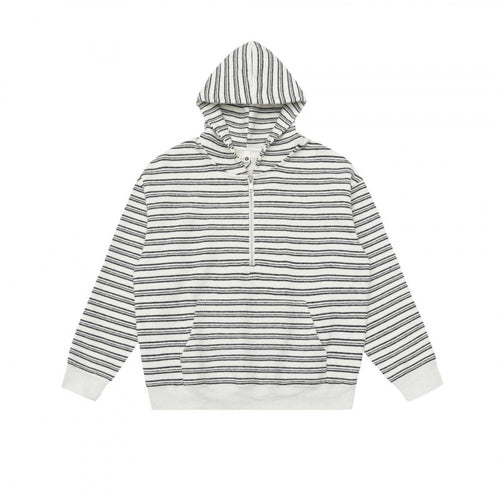 Unisex Oversize-Kapuzenpullover mit halbem Reißverschluss, Streifenmuster und Kängurutasche Shop Nory