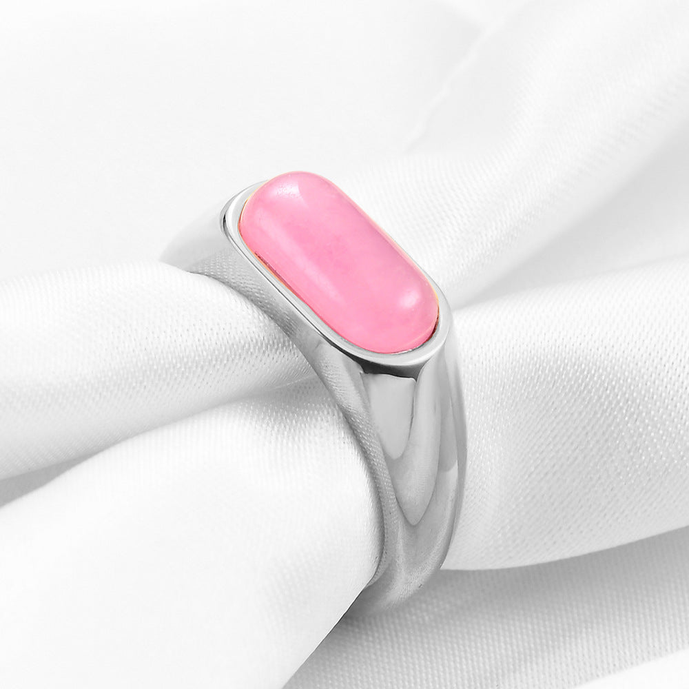Damen Ring mit hochwertigem, rechteckigem pinkem Edelstein und modernem Design Shop Nory