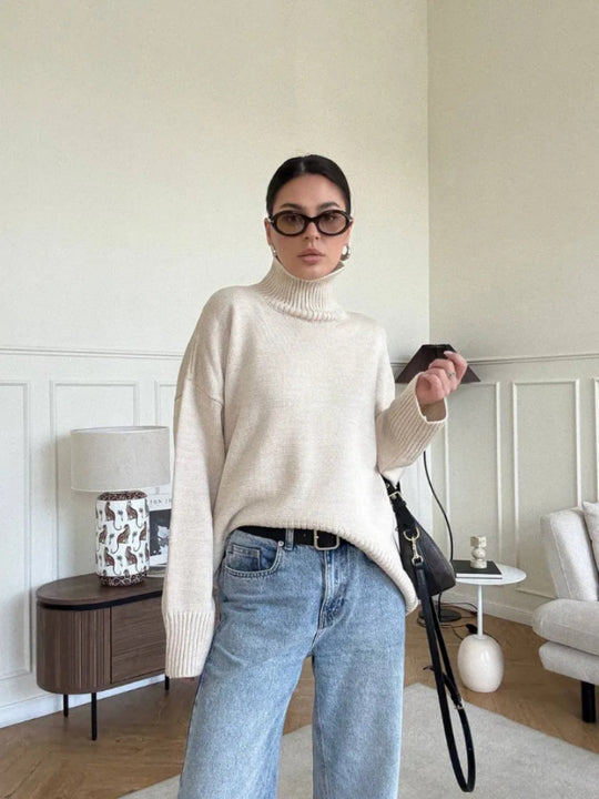 Damen Modischer Oversized Pullover mit hohem Kragen Shop Nory
