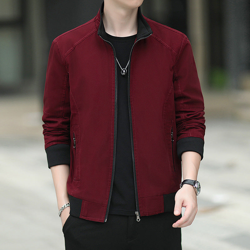 Herren schmal geschnittener Microcanvas‑Bomber mit hohem Stehkragen, verdecktem Reißverschluss und elastischen Rippbündchen Shop Nory