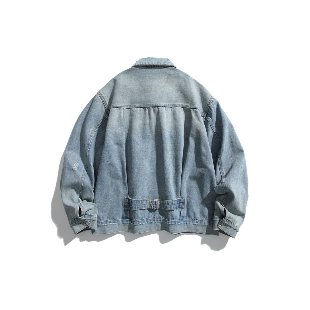 Unisex Oversized Jeansblouson mit Used‑Look, kastigem Schnitt und Brustklappen Shop Nory