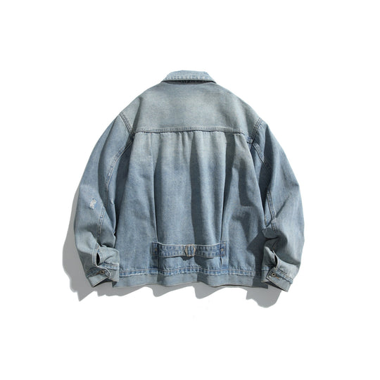Unisex Oversized Jeansblouson mit Used‑Look, kastigem Schnitt und Brustklappen Shop Nory