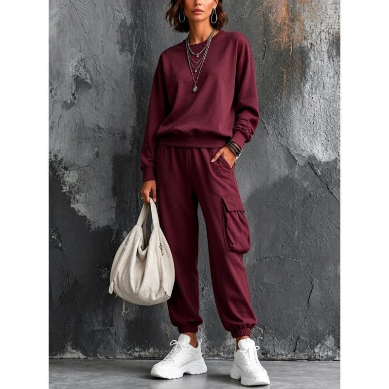 Damen Lounge-Set mit Rundhals-Sweatshirt und Cargo-Jogger aus French-Terry Shop Nory