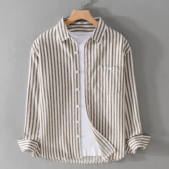 Herren Leichtes gestreiftes Layering-Overshirt aus Leinen-Baumwollmix mit Brusttasche und abgerundetem Saum Shop Nory