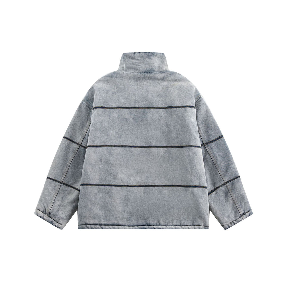 Unisex Boxy wattierte Denim-Optik Übergangsjacke mit hohem Stehkragen Shop Nory