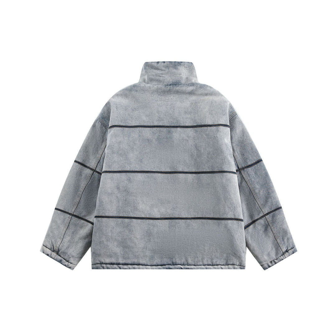 Unisex Boxy wattierte Denim-Optik Übergangsjacke mit hohem Stehkragen Shop Nory