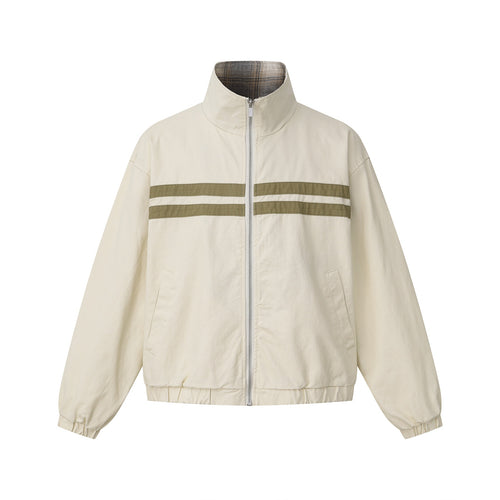 Unisex Kurz geschnittene Boxy-Blousonjacke mit Stehkragen und horizontalen Brustpaspeln Shop Nory