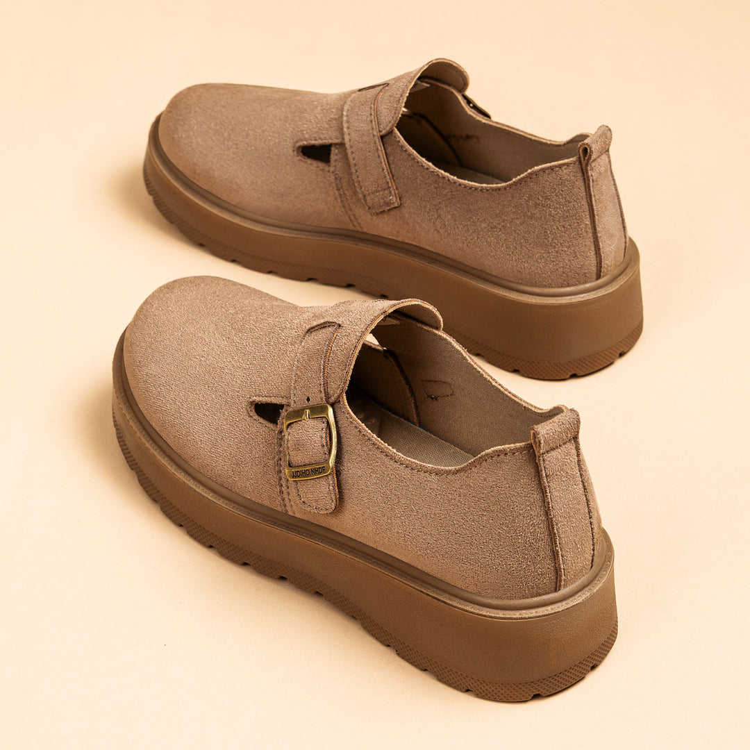 Damen nan Plateau-Mary-Jane Slipper mit Velourslederoberfläche und verstellbarer Metallschnalle Shop Nory