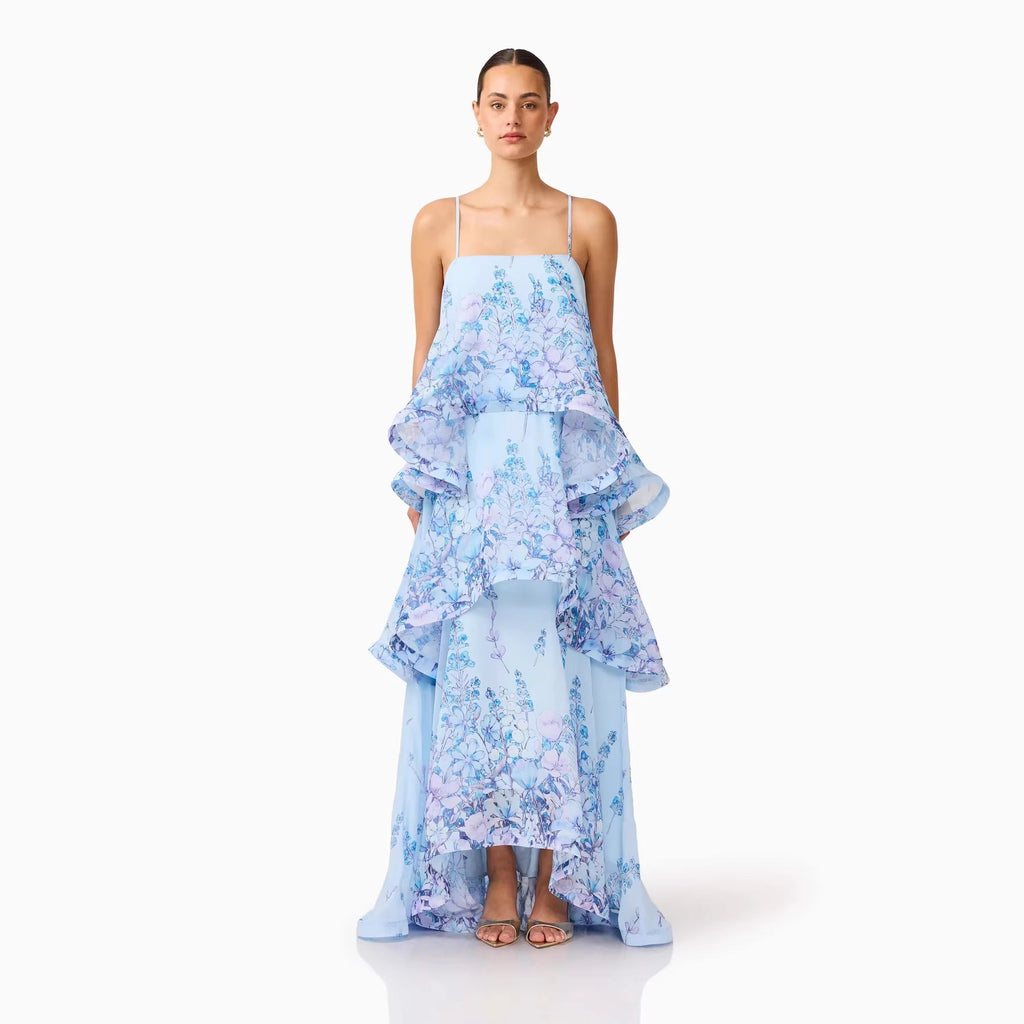 Damen Maxi Kleid mit Volant-details