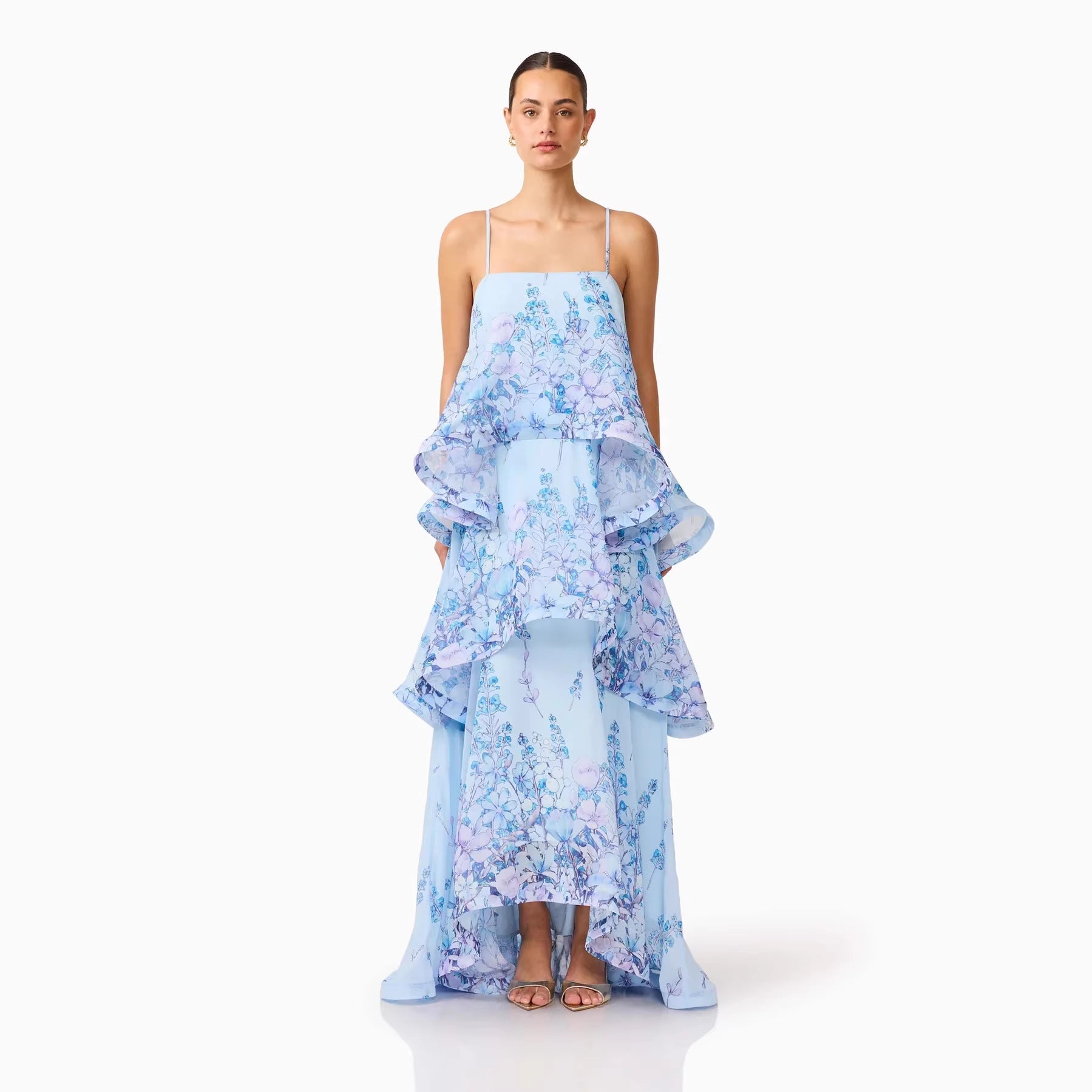 Damen Maxi Kleid mit Volant-details