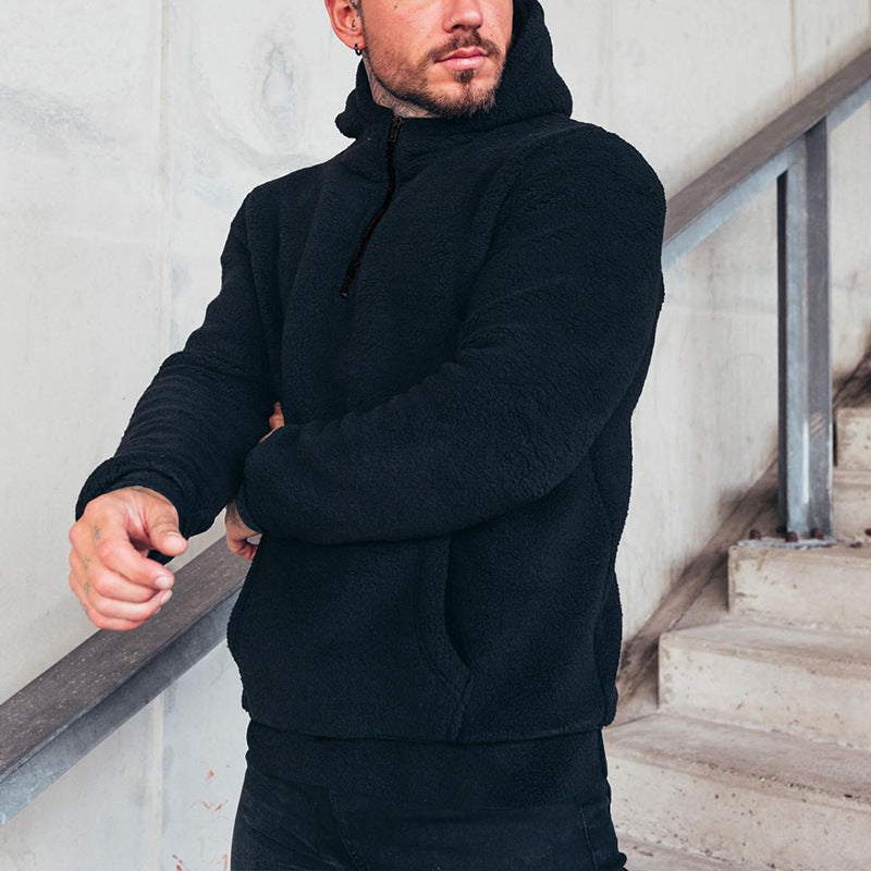 Herren kuscheliger Sherpa-Hoodie mit Kängurutasche und hohem Kragen Shop Nory