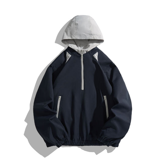 Unisex Leichter Anorak mit Kontrastkapuze und halbem Reißverschluss Shop Nory