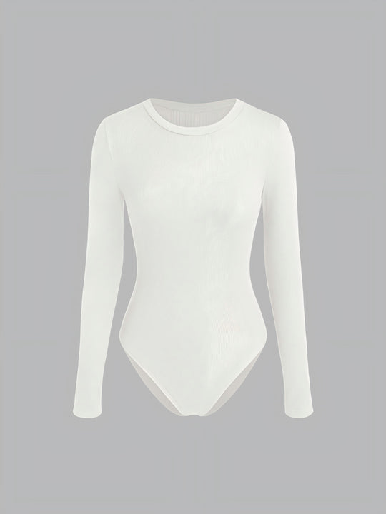 Damen Figurnahes geripptes Langarm-Basicshirt mit Rundhalsausschnitt und Stretch Shop Nory