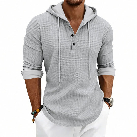 Herren Texturiertes Kapuzen-Langarmshirt mit Knopfleiste und Waffelstruktur Shop Nory