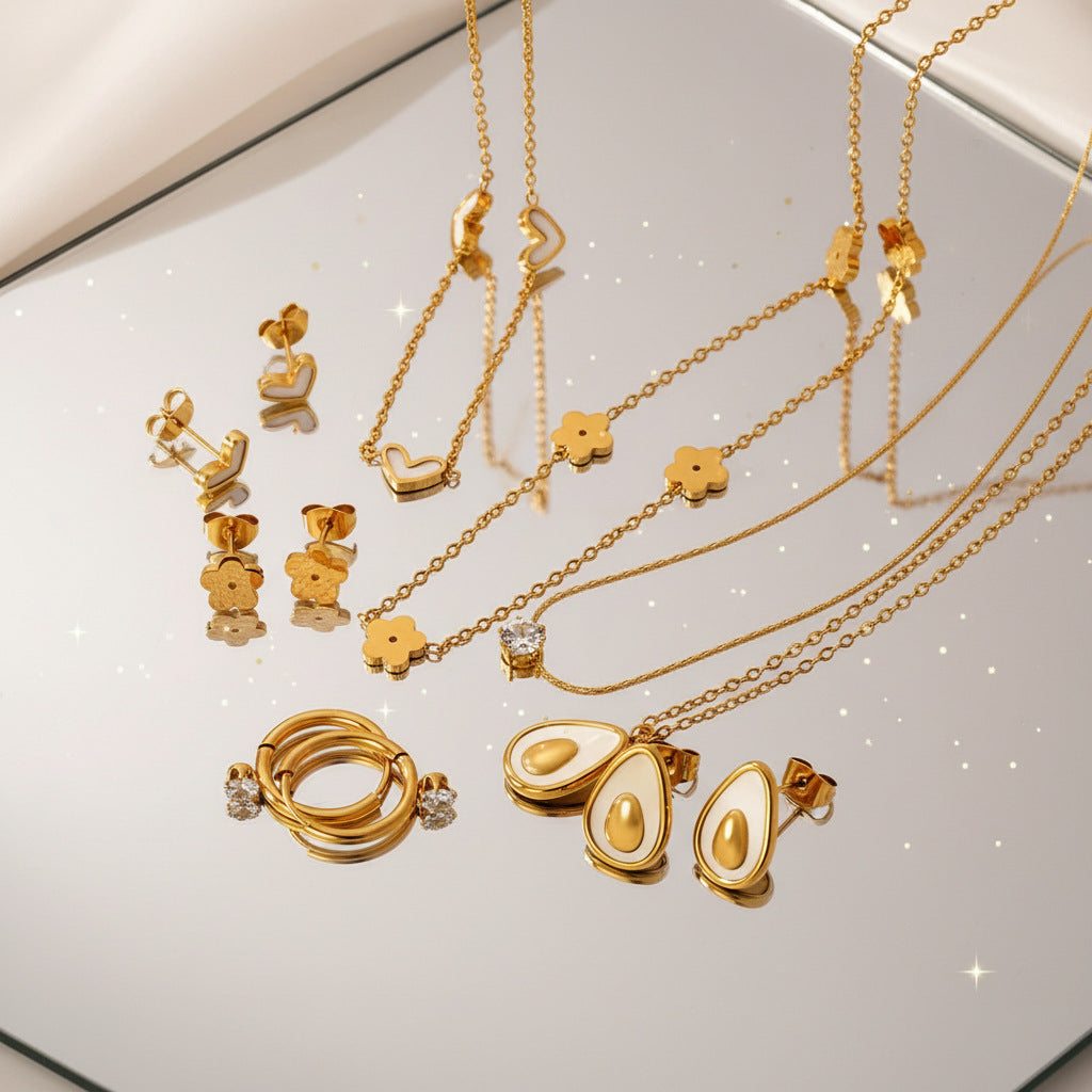 Damen Schmuckset mit herzförmigen Anhängern und funkelnden Zirkonia Shop Nory