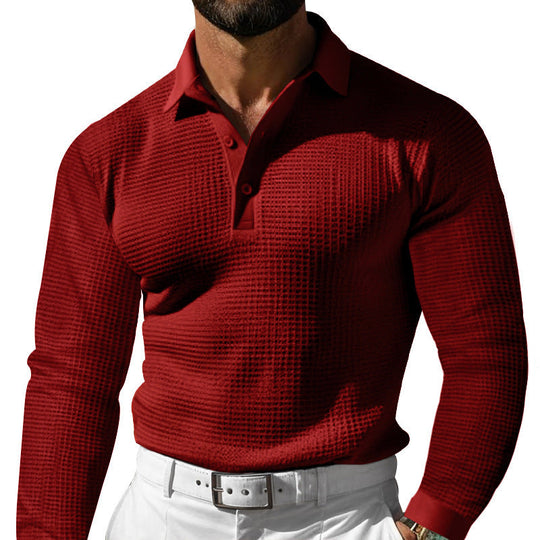 Herren Langarm-Poloshirt mit strukturiertem Design und klassischem Kragen