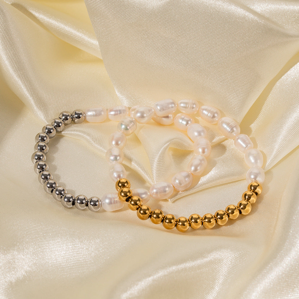 Damen elastisches Perlenarmband mit Edelstahl-Elementen Shop Nory