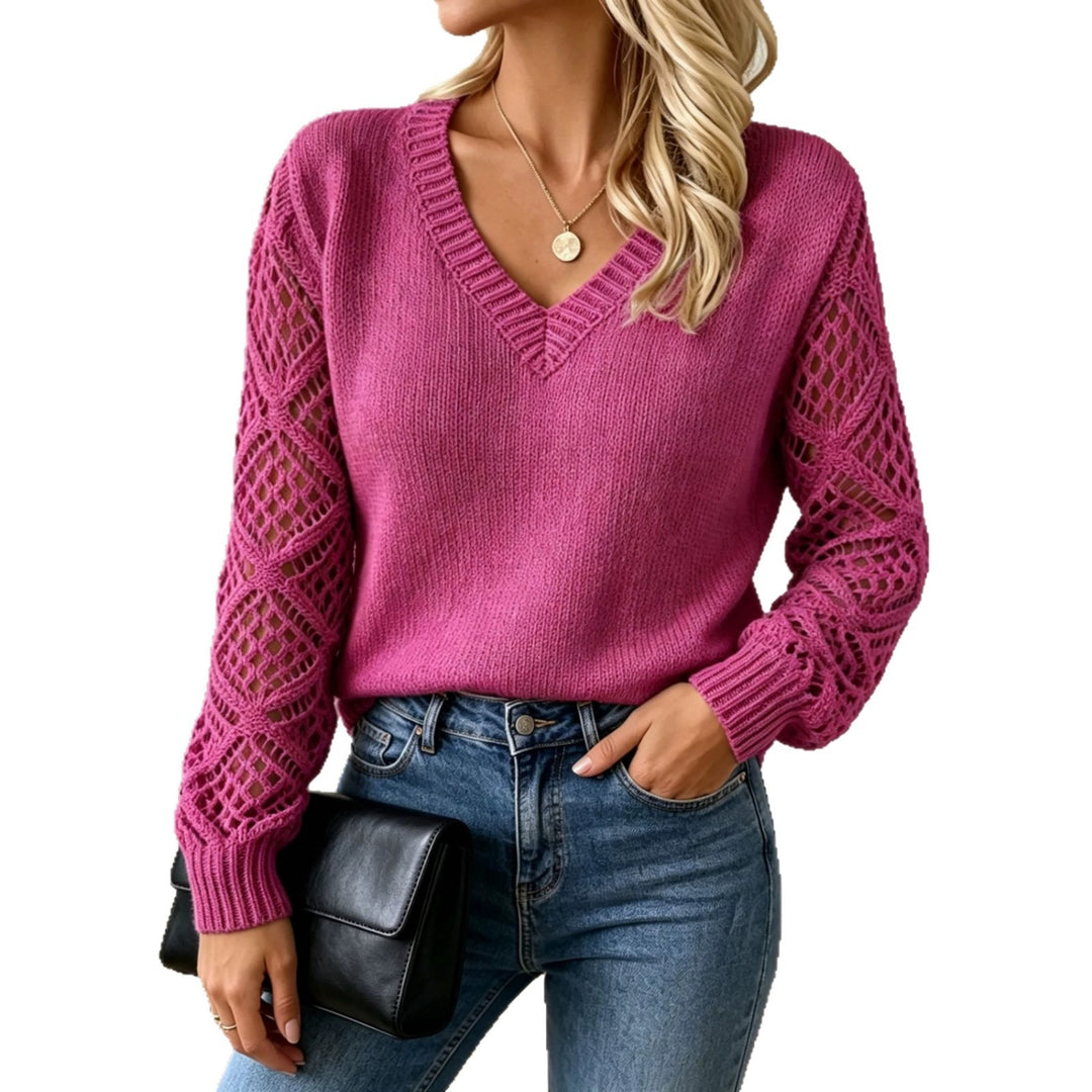 Damen Kuschelstrickpullover mit V‑Ausschnitt und Durchbruchärmeln Shop Nory