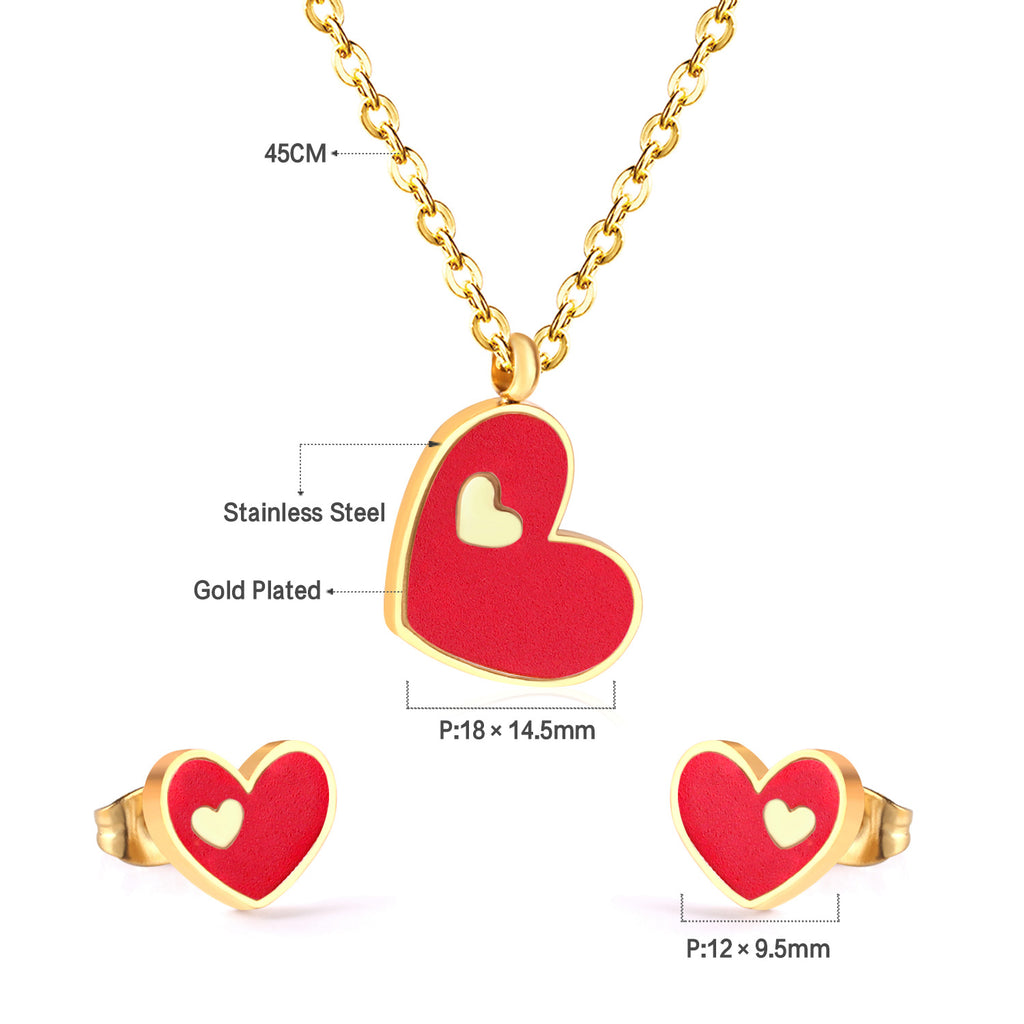 Damen Schmuckset mit rotem Herzanhänger und passenden Ohrsteckern Shop Nory
