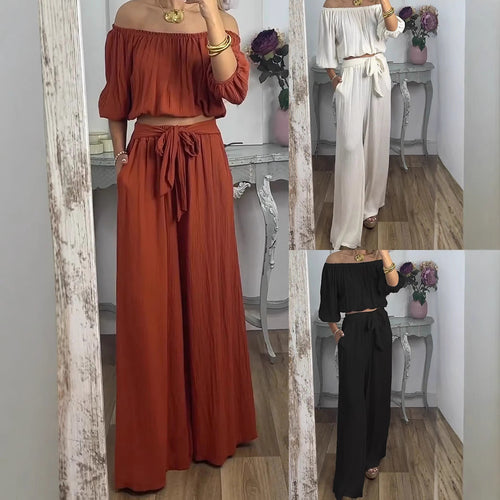 Damen Weites Hosenensemble mit raffiniertem Crop-Oberteil Shopnory