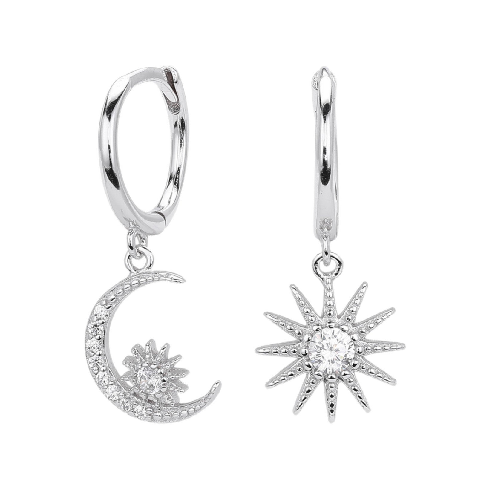 Damen Ohrhänger im stilvollen Mond- und Sonnenmotiv aus 925er Sterling Silber Shop Nory