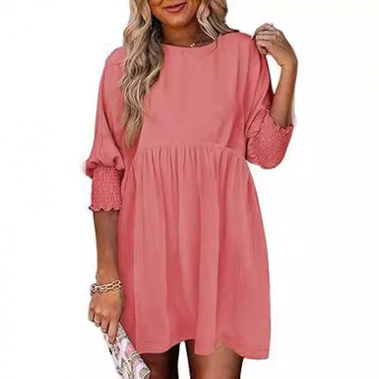 Damen Lockeres Babydoll-Kleid mit Ballonärmeln und geraffter Taille Shop Nory