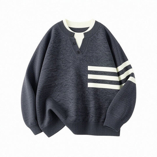 Damen Sportlicher Oversize Pullover mit Knopfleiste und Streifen Shop Nory