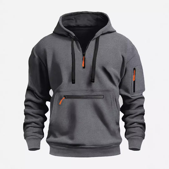 Herren nan technischer Halbzip Kapuzenpullover mit frontaler Reißverschlusstasche und Ärmel-Tasche Shop Nory