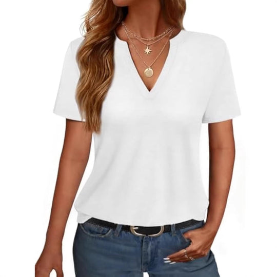Damen V-Ausschnitt T-Shirt mit legerem Schnitt und sanftem Stoff Shopnory