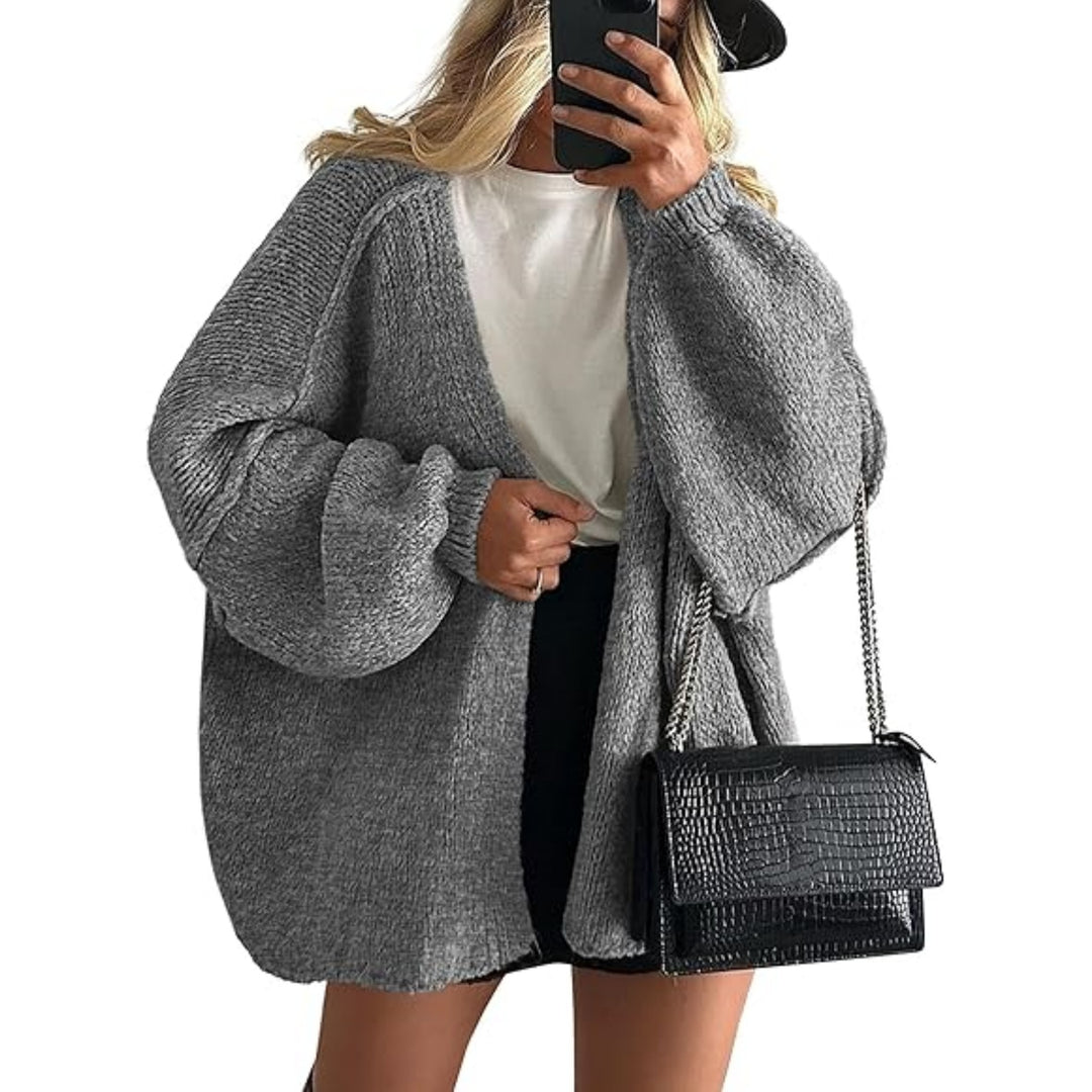 Damen Oversize Strickcardigan mit Ballonärmeln und offener Front Shop Nory
