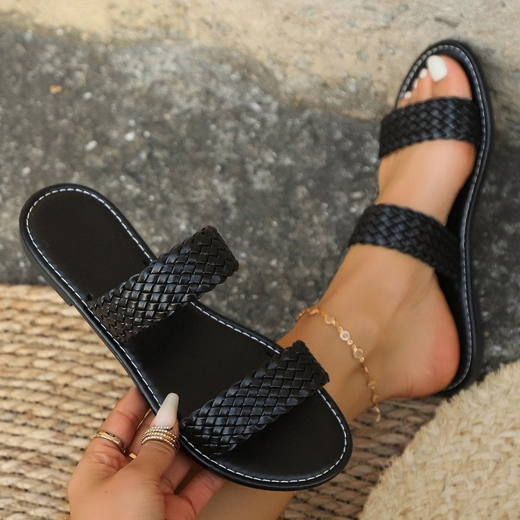Damen Geflochtene Riemchen-Sandalen mit komfortablem Fußbett und rutschfester Sohle