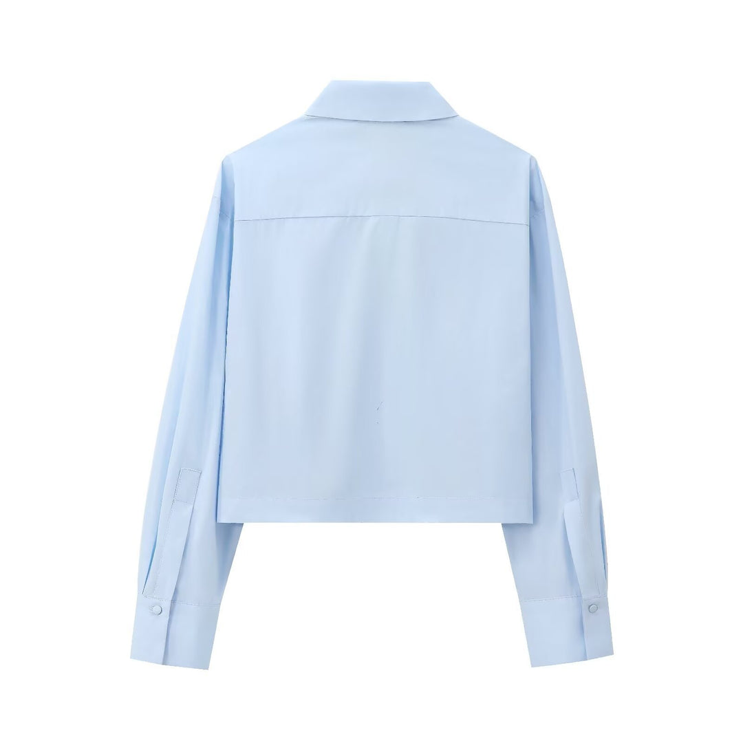 Damen Cropped Hemd mit Kristallverzierung und Oversized-Kragen Shop Nory