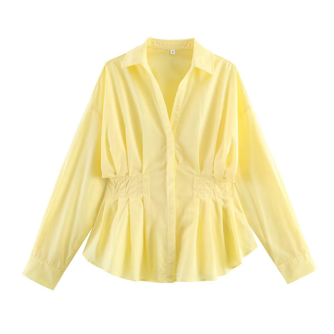 Damen Taillierte Blusenshirt-Jacke mit Kellerfalten und verdeckter Knopfleiste Shop Nory