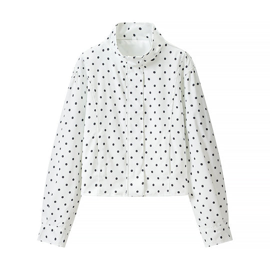 Damen Gepunktete Kurzjacke mit Stehkragen und verdeckter Druckknopfleiste Shop Nory