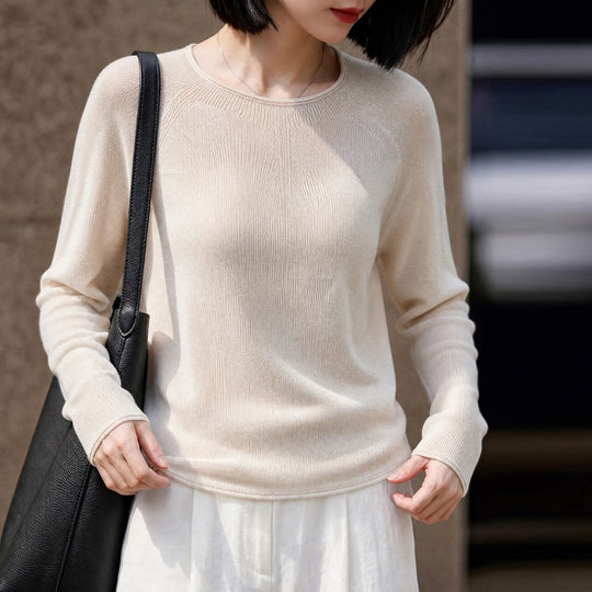 Damen Leichter Rundhalsausschnitt-Pullover in Kaschmir-Optik mit Raglanärmeln Shop Nory