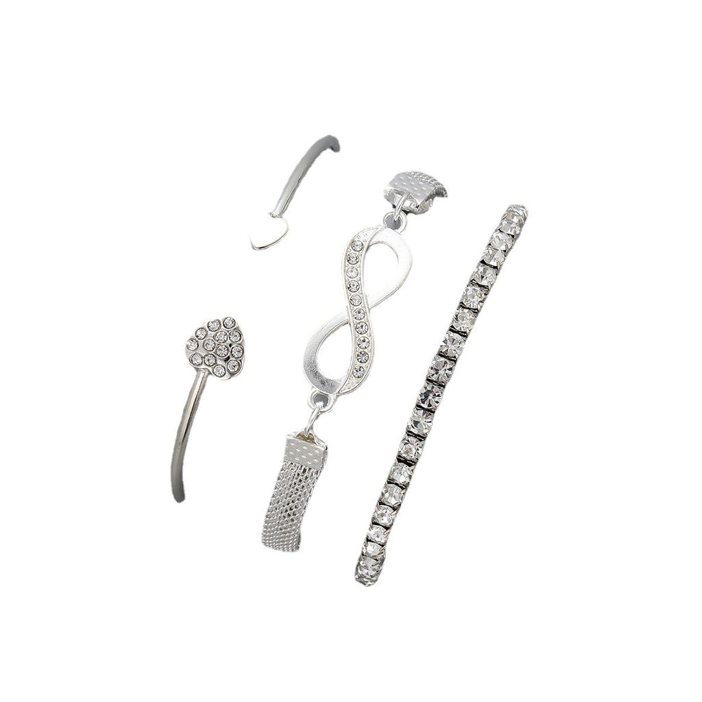 Damen Armband-Set mit funkelndem Herz-, Unendlichkeit- und Kristall-Design Shop Nory