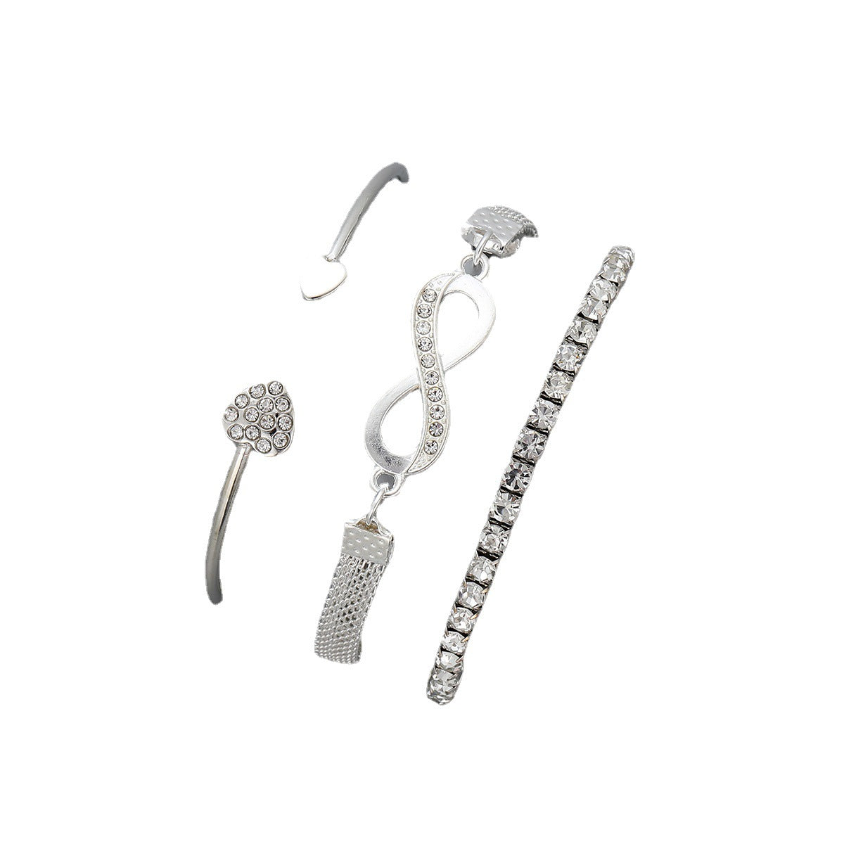 Damen Armband-Set mit funkelndem Herz-, Unendlichkeit- und Kristall-Design Shop Nory