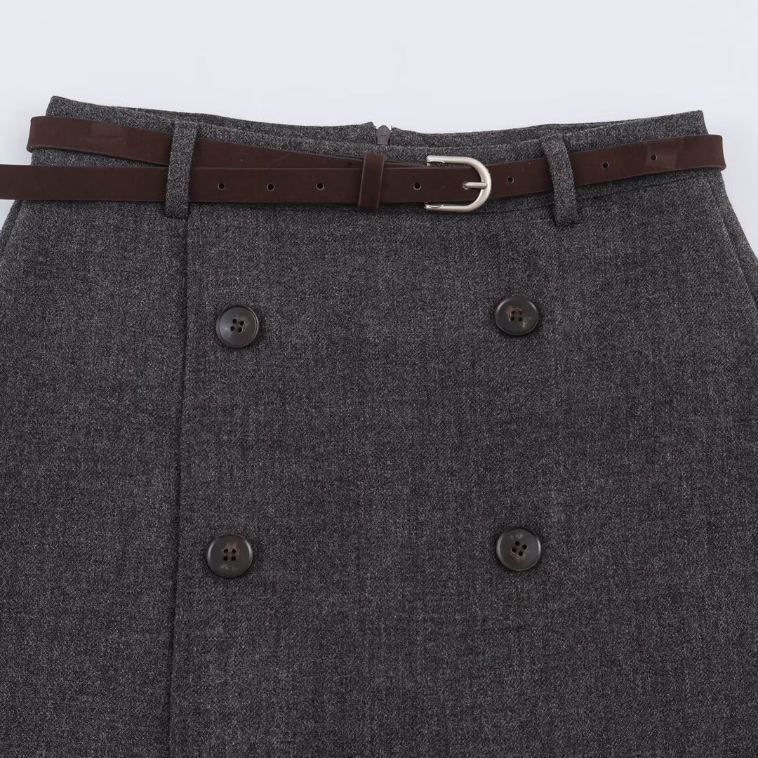 Damen Midirock im A-Linien-Cut mit doppelreihiger Knopfleiste und Taillengürtel Shop Nory