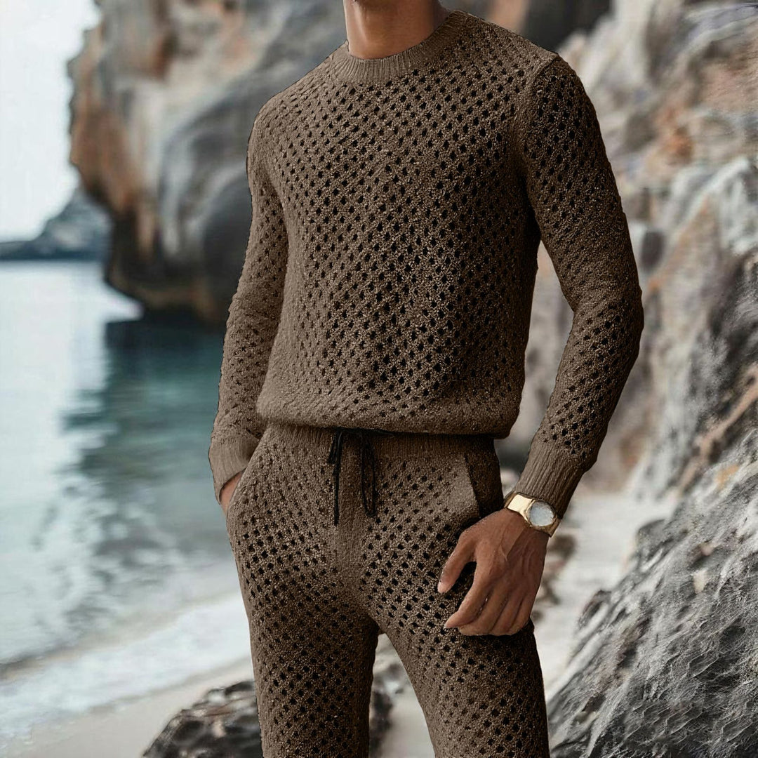 Herren Strukturstrick-Pullover mit feinmaschigem Lochmuster und Rundhals Shop Nory