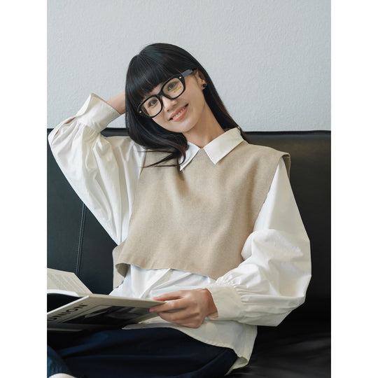 Damen Ärmellose Strickweste mit kastig-weiter Silhouette und U-Boot-Ausschnitt Shop Nory