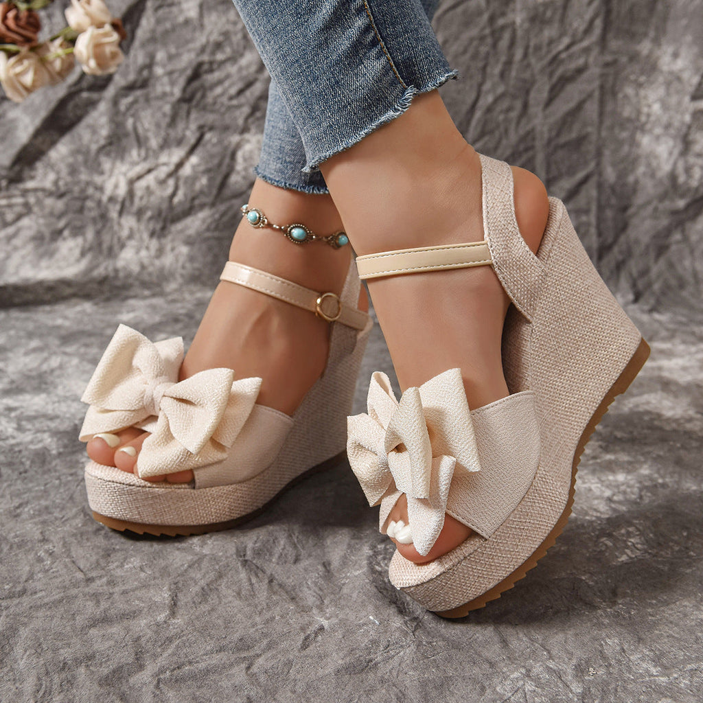 Damen Plateau Sandalen mit dekorativem Schleifen-Design Shopnory