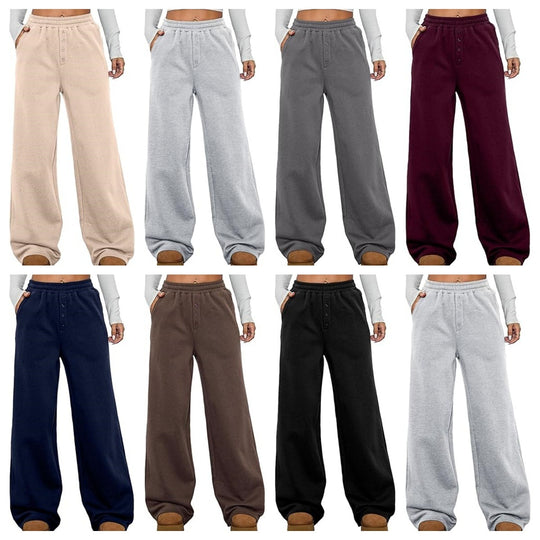 Damen Kuschelige Fleece-Sweatpants mit weitem Bein und hohem Elastikbund Shop Nory