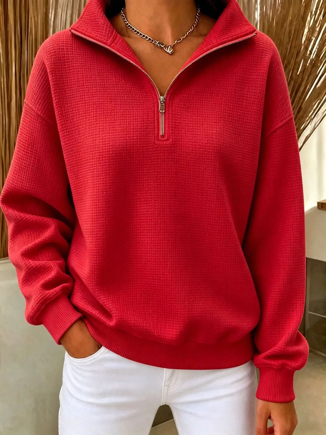 Damen Stepp-Fleece-Pullover mit halbem Reißverschluss und Stehkragen Shop Nory