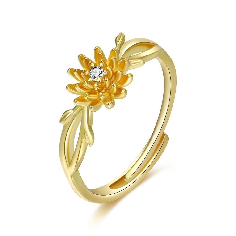 Damen Zarter Blumenring mit funkelndem Stein Shop Nory